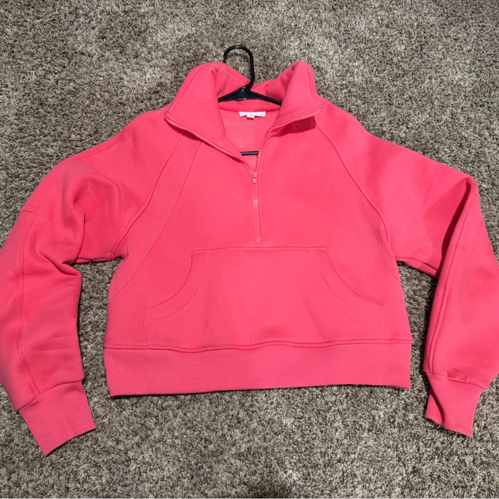 Women's Pink Half Zip Cowl Neck Sweater